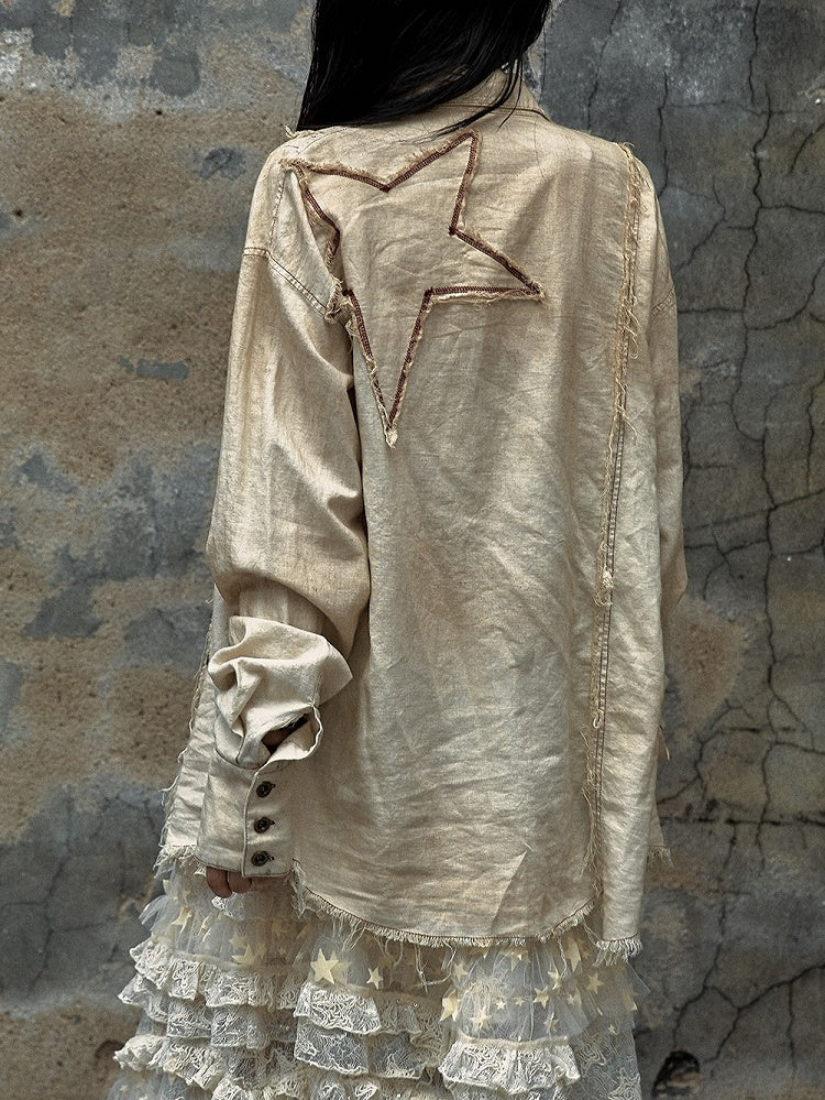 Distressed Shirt Cotton-linen Vintage Punk White