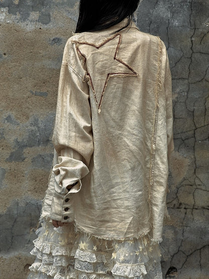 Distressed Shirt Cotton-linen Vintage Punk White