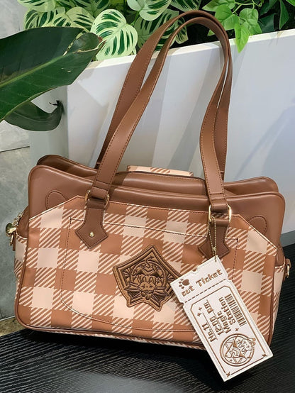 Plaid Large Tote Brown Ita Capacity Pattern Bag