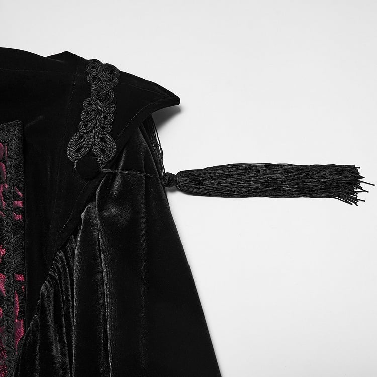 Men's Gothic Vampire Velvet Cloak in Black & Red - Punk Rave