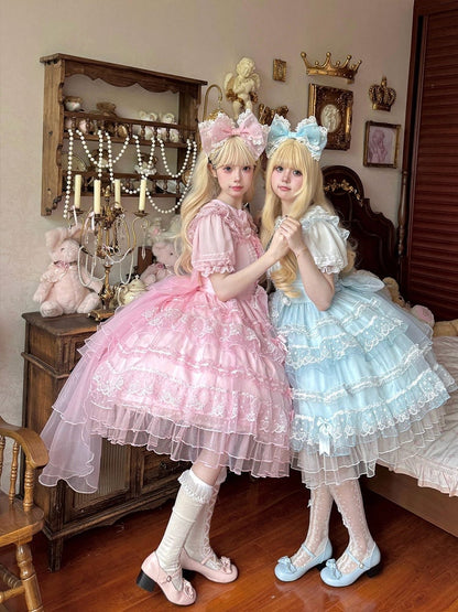Schleifenkleid JSK Hanayome Rock Prinzessin Lolita Lagenblau Akzente Tüll