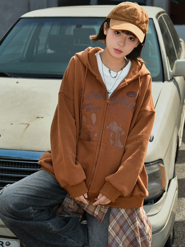 Zootopia Judy und Nick Print Brauner Reißverschluss-Hoodie