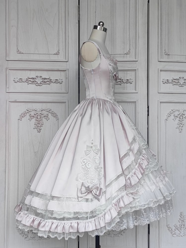 ロゼット ライトピンク エレガント ウェディング 花嫁 ロリータ ジャンパースカート + アンダースカート