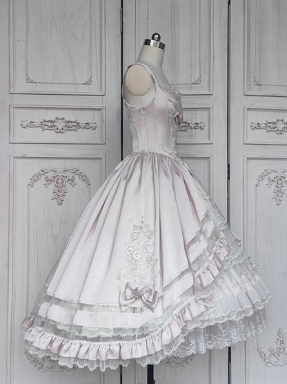 ロゼット ライトピンク エレガント ウェディング 花嫁 ロリータ ジャンパースカート + アンダースカート