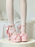 Pink Sweet Lolita High Heels 11cm with Heart Bowknot and Star Buckle Accents - Raccoon toast