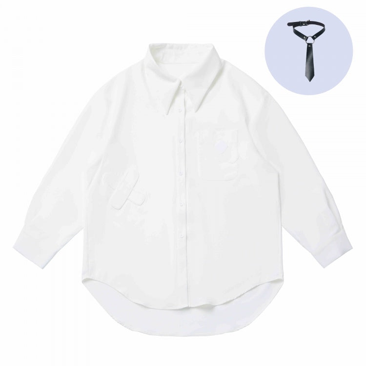 White Band-aid with Loose Shirt with Free Tie