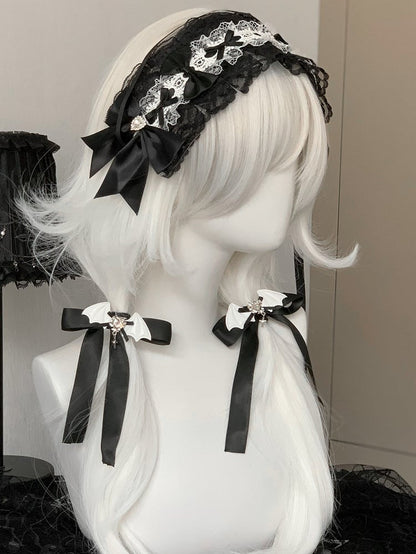 Decorated Bowknot Bat Rhinestone Wing Ties Black/White/Pink Design Hair