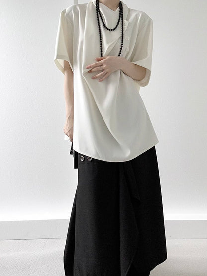 Wide-Leg Black Pants Avant-Garde with Draping Ouji Lolita