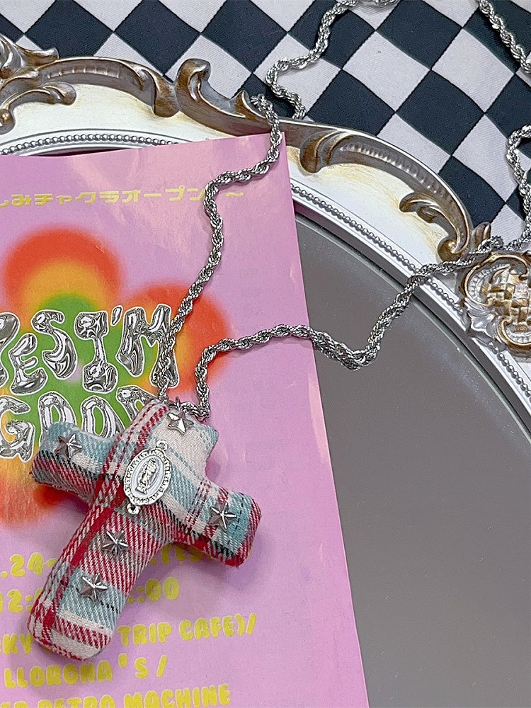 Y2K BlueRed Cross Fashion Decorated Gyaru Necklace Star