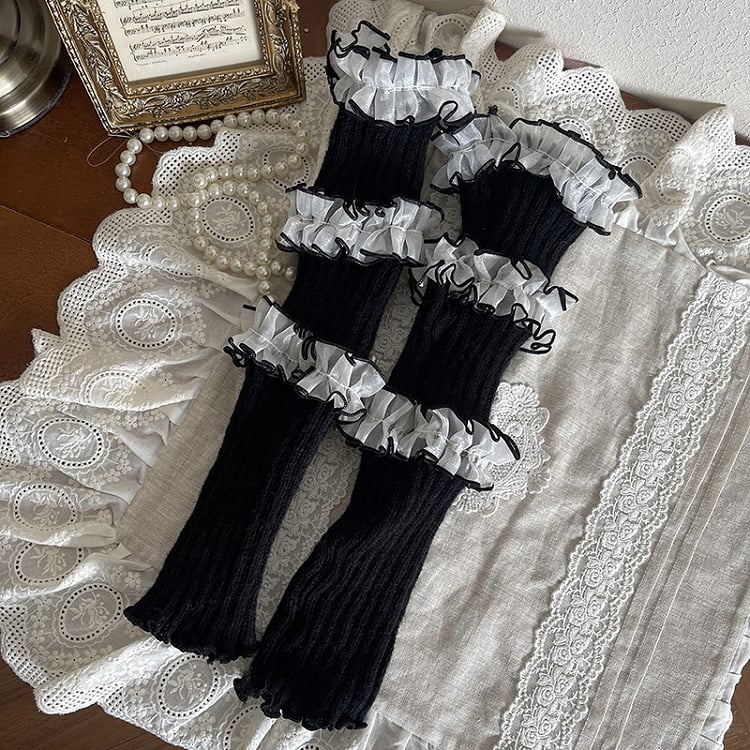 3-Layer Lace Leg Trim Pink Warmers Black White/White