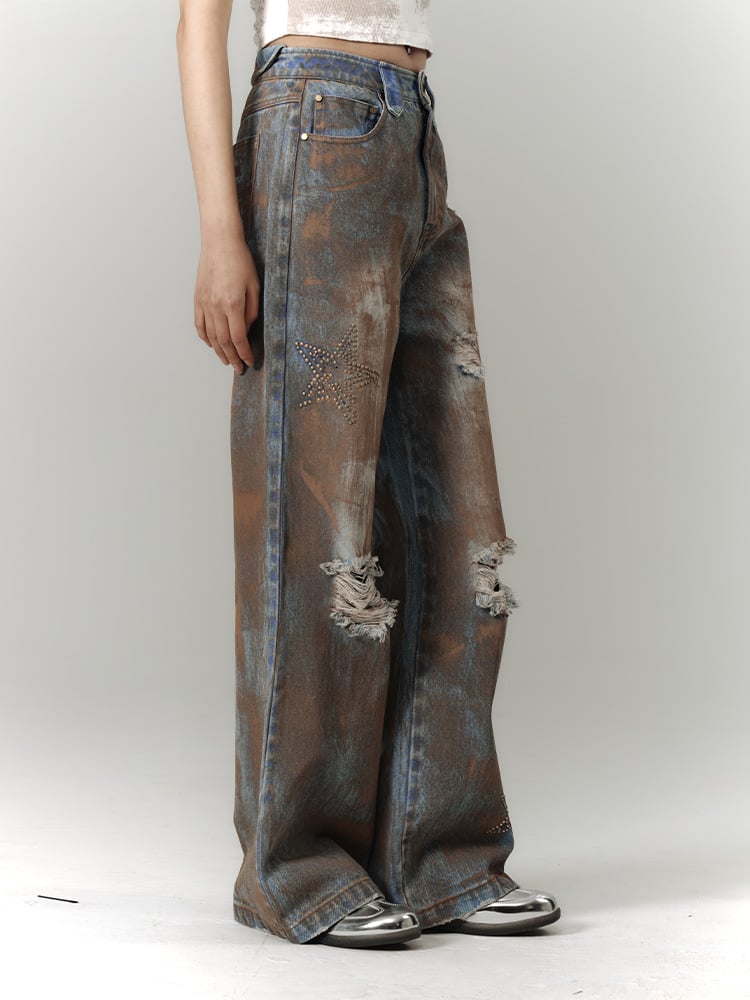 Wasteland Punk Blue Tie Dye Straight Leg Jeans