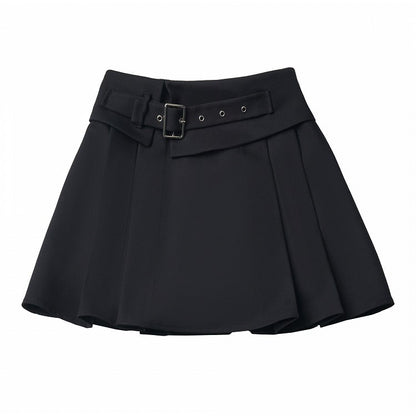 Black A-Line Buckle Strap Skirt - PINK SAVIOR
