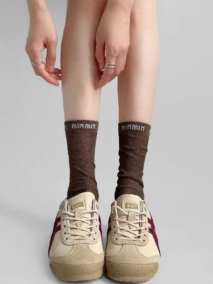 White/Brown/Black/Khaki Letter Embroidered Socks