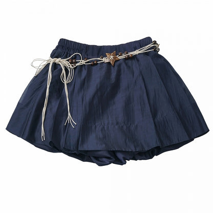 Dark Blue Mini Skort with Rope Belt - PINK SAVIOR