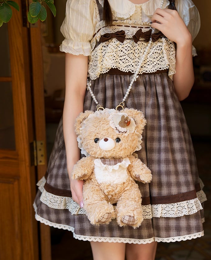 Pearl Strap Bag Interchangeable Artificial Bear Kawaii With Crossbody Plush Option