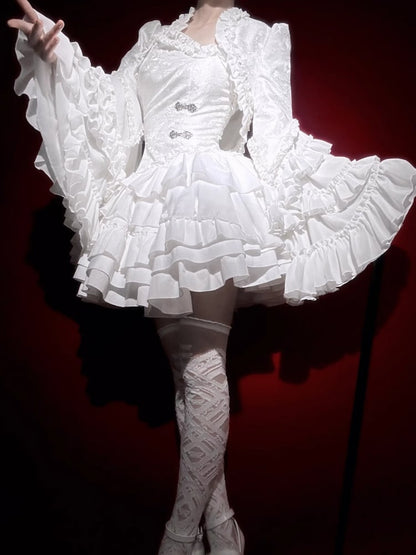 White Gothic Lolita Bell Sleeves Cutout Back Bolero