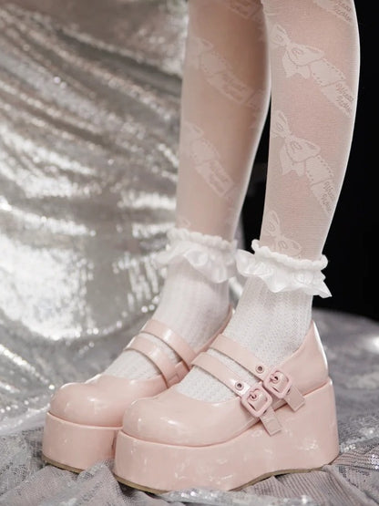 Platform Straps Sweet Buckle with Shoes Dual Jane Mary Pink