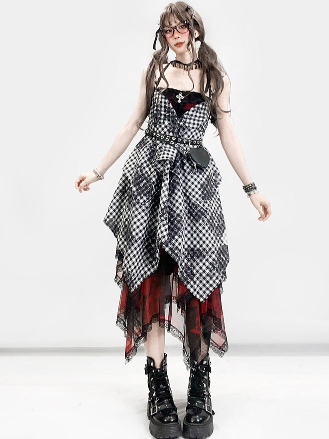 Krawatte Roter Besatz Spitzensaum Y2K Rock Taschentuch Farbstoff Stufen