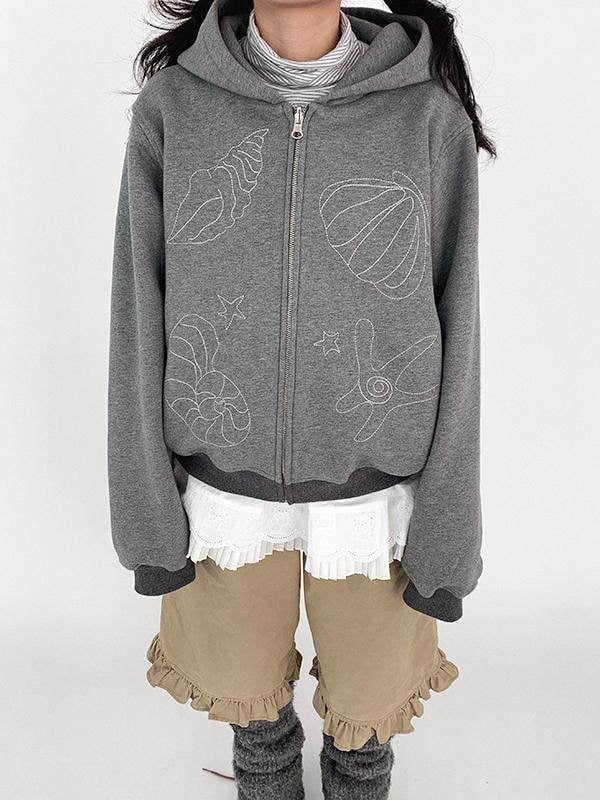 Lining Shell Regular/Fleece Gray Kawaii - Daily Version Hooded Jacket