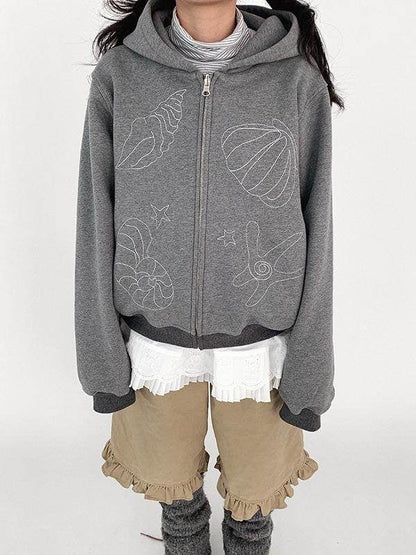 Lining Shell Regular/Fleece Gray Kawaii - Daily Version Hooded Jacket