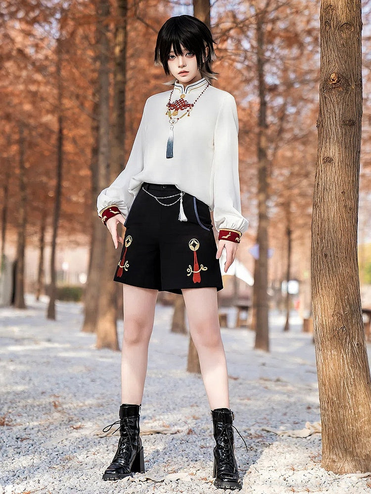 Schwarze Ouji Lolita-Shorts mit geradem Bein, Kette und Quaste