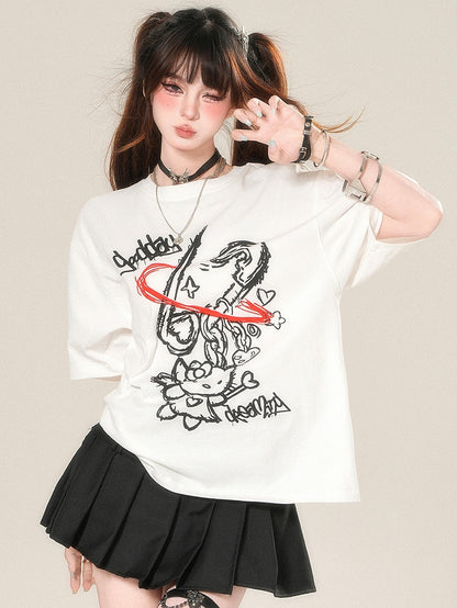 かわいいキティプリントTシャツ デイリーホワイト