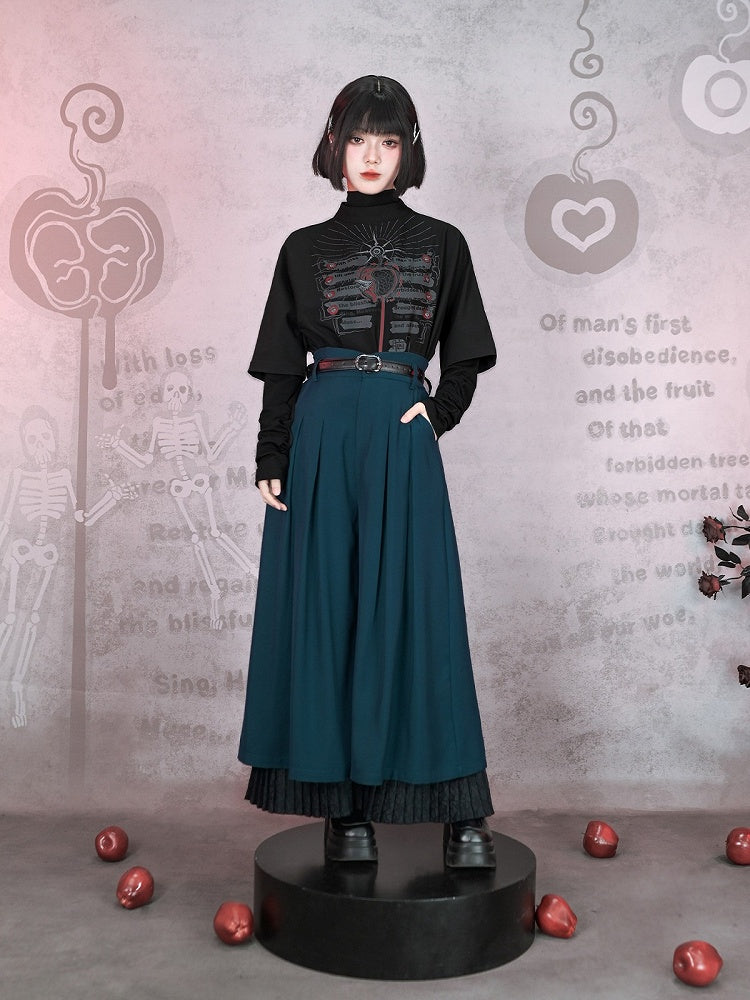 Graffiti With Gothic Sleeve Stand Top Black Print 1/2 Collar