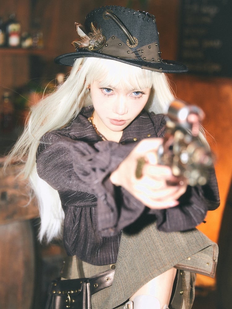 Hat Cowboy Decorated With Gear Steampunk Bronze Black