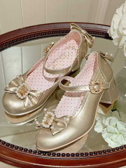 And Details Beaded Round Bowknot Mary Decorated Toe Rhinestone Janes Gold