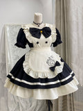 Schürze Lolita Sweet Kitty White Maid Stickerei Pfote Schwarz und Kleid