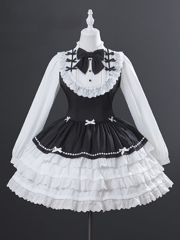 Tiered OP Black Classic Elegant White with Lolita Ruffles