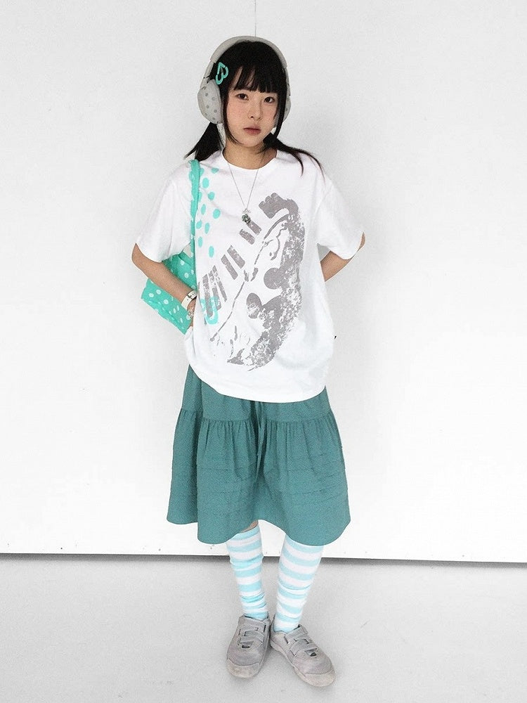 White Crew Neck Tee with Distressed Print - innomoood
