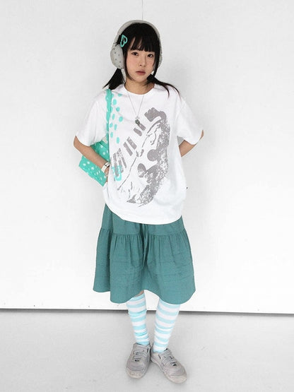 White Crew Neck Tee with Distressed Print - innomoood