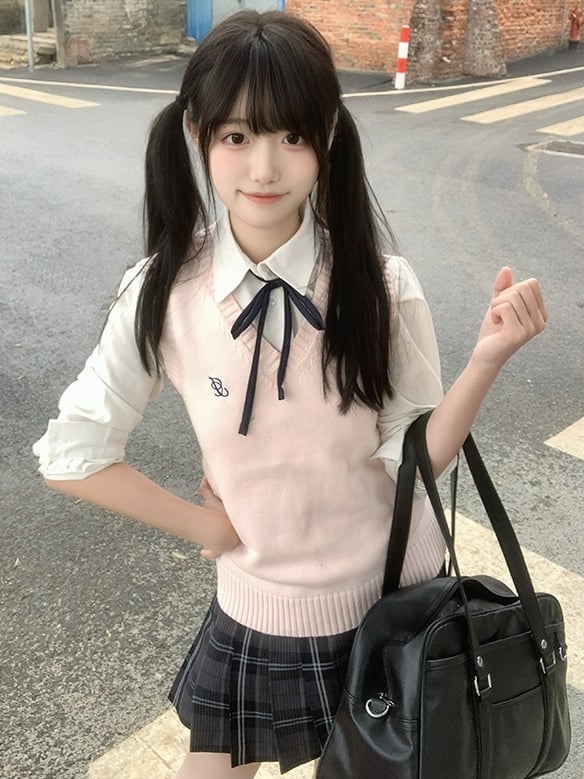 Uniform Knitted Color JK V-neck Options Preppy Style Vest 10