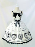 Mode Lolita Weiß Bowknot Süß und Schwarz Print Punkte Polka Kleid Teddy
