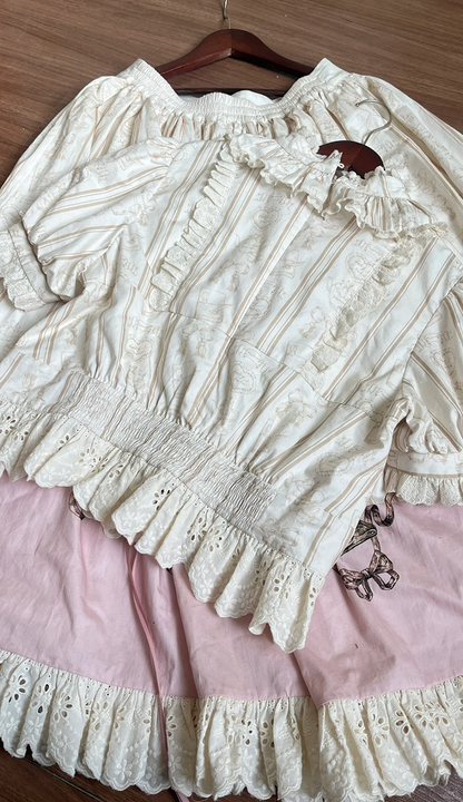 Blouse Available and Short Toys Grils Little Print Sleeves Plus Creamy + Skirt Set Sizes