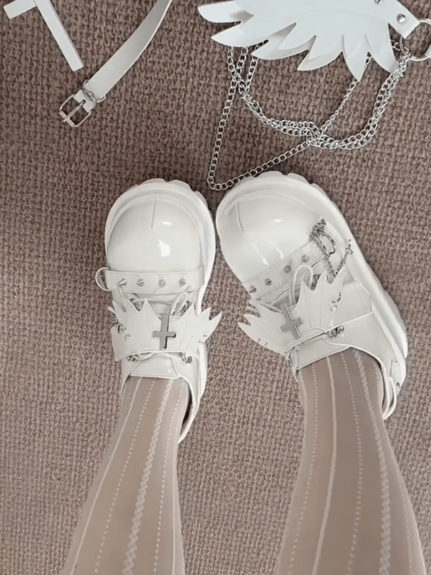 Decor Shoes Polished Closure Punk Hybrid - White Platform Wings
