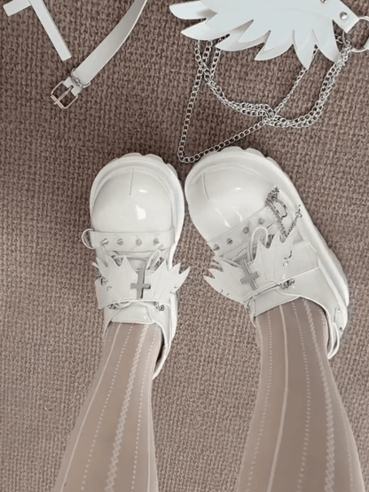Decor Shoes Polished Closure Punk Hybrid - White Platform Wings