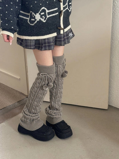 with Pom-Pom Ties Cable Leg Warmers Knit