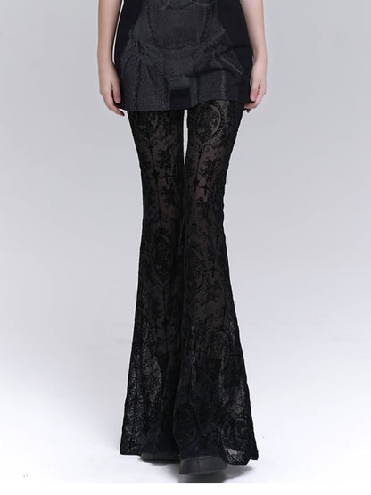 Gothic Schlaghose mit schwarzer Spitze und Rosetten
