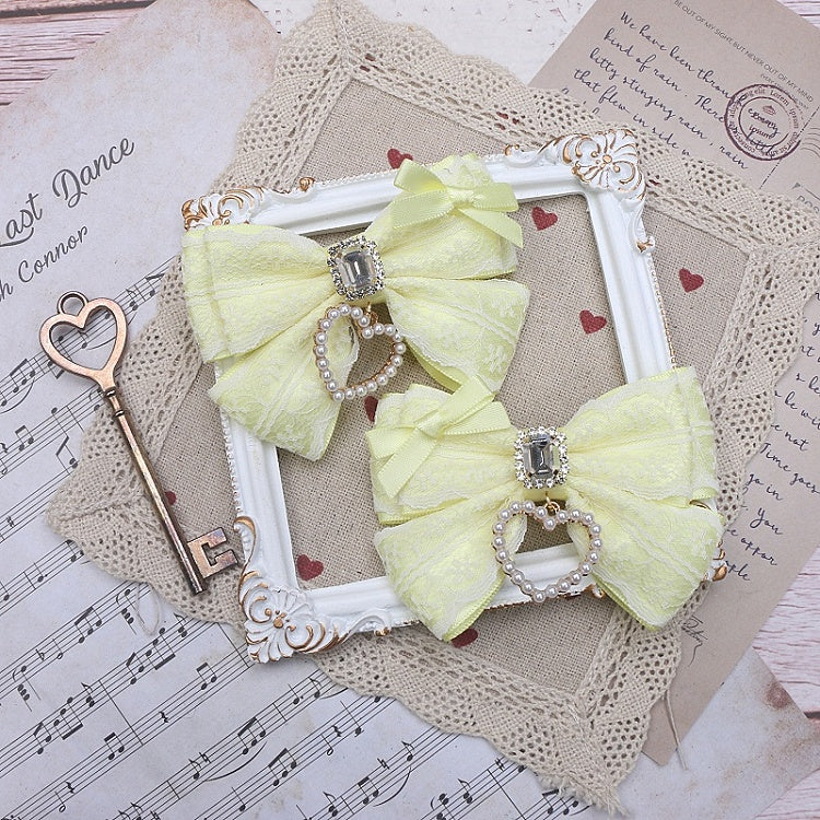 Bowknot Lace Hairclip Options Jirai Color Heart 9 Rhinestone Kei Charm