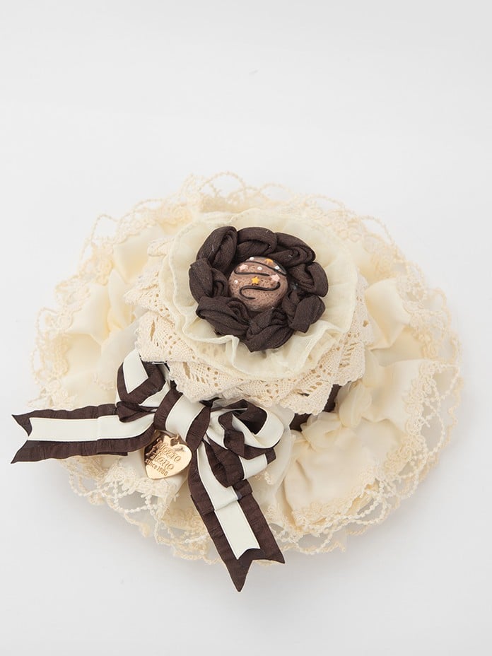 Brown Mini Lace Cake-shaped White With Lolita Clips Hat Sweet