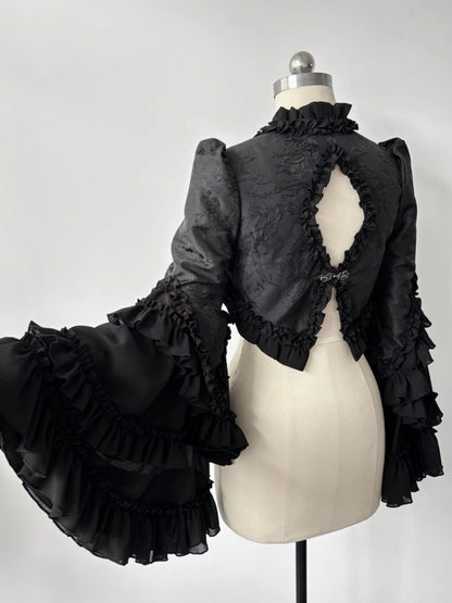 Black Gothic Lolita Bell Sleeves Cutout Back Bolero