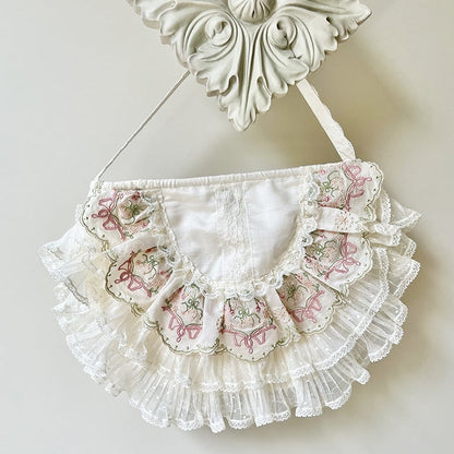 Lolita Details Handbag with Lace-Trimmed Embroidery Pink/Blue/Pink Green Flower Elegant