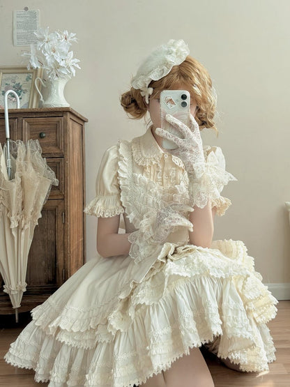 Beige Bead and Feather Details Elegant Lolita Mini Hat