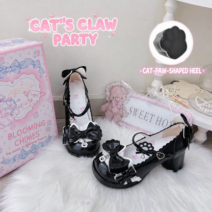 Black Cat's Claw Party Lolita Mary Jane shoes with cat-paw-shaped heel