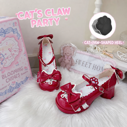 Red Cat's Claw Party Lolita Mary Jane shoes with cat-paw-shaped heel