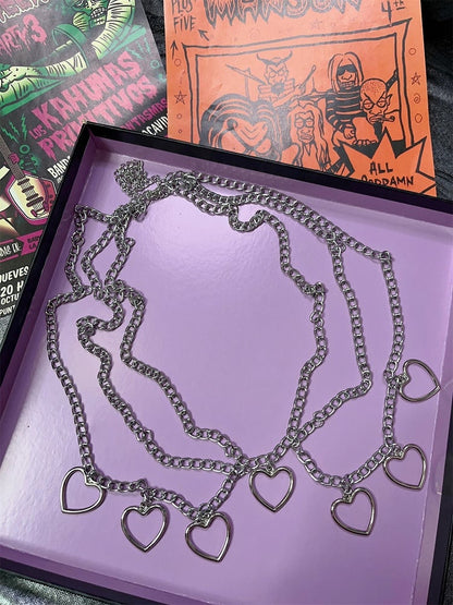 パンクなマルチレイヤーハート型チャームウエストチェーン