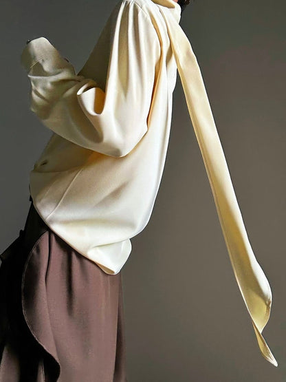 Yellow with Neck Prince Flowing Design Ouji Shirt Ribbon Mock - Accents