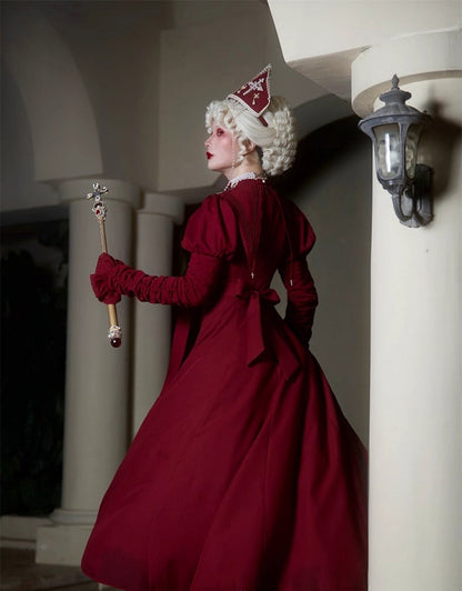 Wine Nun Outfits Halloween Dress Sleeves Cross Lolita Gathering Embroidery Red Juliette